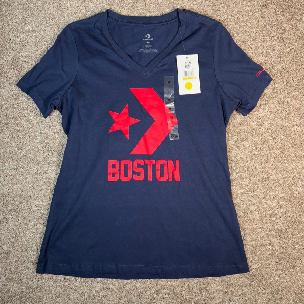 Converse Boston Graphic Tee V-Neck Short Sleeve Top New With‎ Tags M